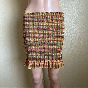 🖤 Emory Park Smocked Plaid Ruffle Skirt Mustard Yellow Size M